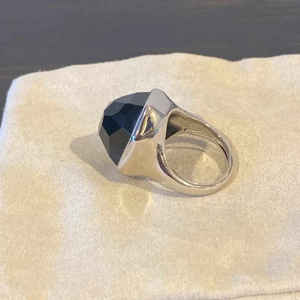 Stella and Dot Nouvelle Cocktail Ring Black Silver Adjustable Retired - Picture 4 of 9